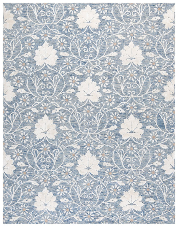 Safavieh Glamour Hand‑Tufted Blue Ivory Floral Rug — Low‑Pile Wool/Viscose Blend, Subtle Sheen & Durability 5'-0" x 8'-0" GLM610M-5