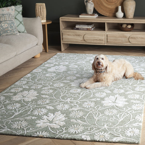 Safavieh Glamour Hand‑Tufted Floral Rug In Sage And Ivory — Soft Wool‑Viscose Blend, Low‑Profile Luxury For Living Rooms 8'-0" x 10'-0" GLM610W-8