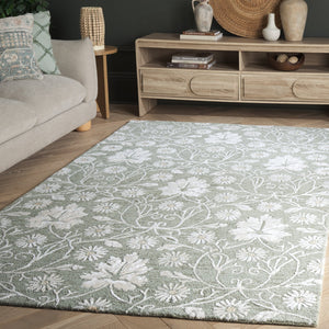 Safavieh Glamour Hand-Tufted Sage And Ivory Floral Area Rug — Wool-Viscose Blend, Low-Profile Softness For Homes 6'-0" x 9'-0" GLM610W-6