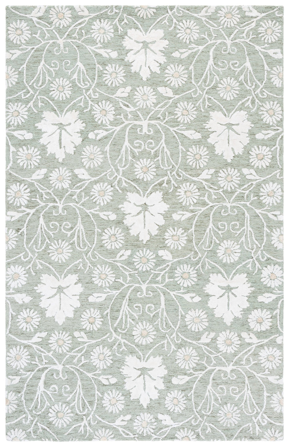 Safavieh Glamour Hand-Tufted Sage Ivory Runner Rug — Floral Traditional Design, Wool-Viscose-Cotton Blend, Low Pile 2'-3" x 8'-0" GLM610W-28