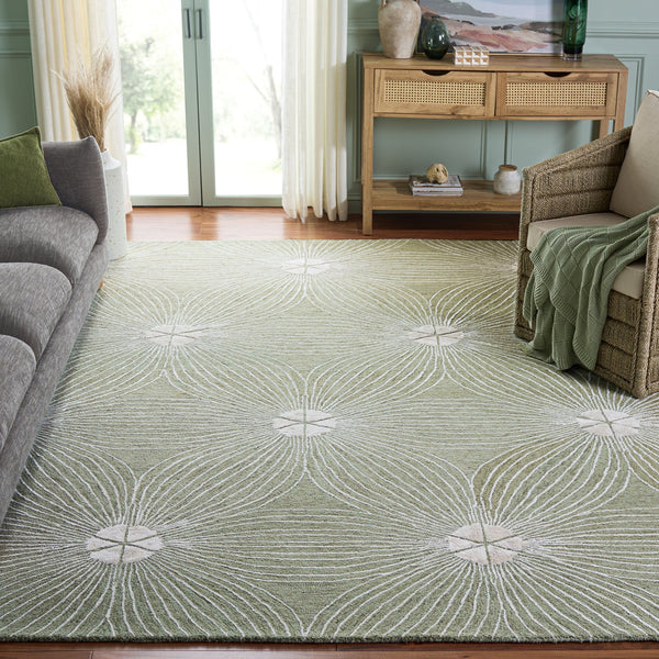 Safavieh Glamour Hand-Tufted Sage And Ivory Floral Rug — Luxurious Wool-Viscose Blend, Low Pile Elegance 6'-0" x 6'-0" GLM611W-6SQ