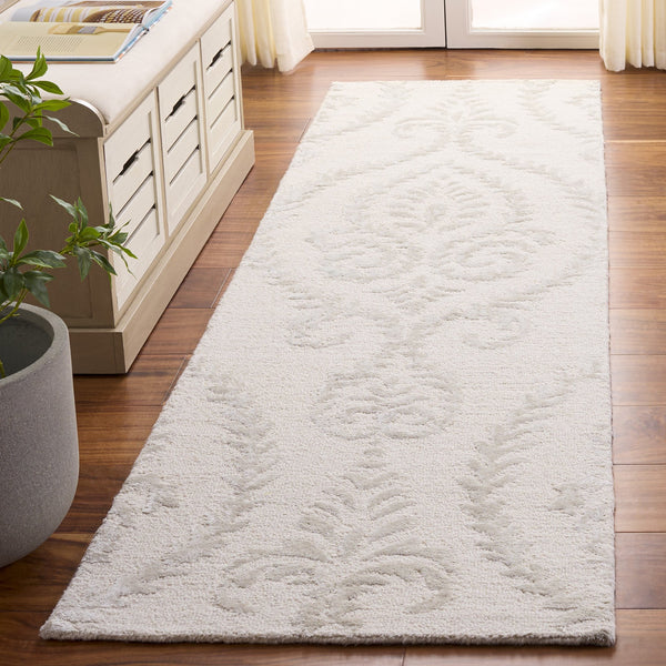 Safavieh Glamour Hand-Tufted Beige Ivory Damask Runner Rug — Wool-Blend Low-Profile Hallway Elegance 2'-3" x 8'-0" GLM612B-28