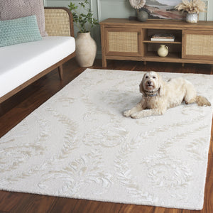 Safavieh Glamour Hand-Tufted Beige Ivory Damask Runner Rug — Wool-Blend Low-Profile Hallway Elegance 2'-3" x 8'-0" GLM612B-28