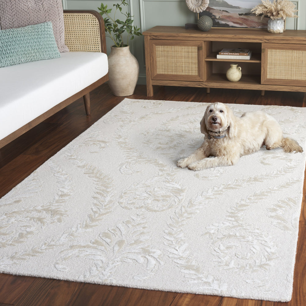 Safavieh Glamour Hand-Tufted Beige Ivory Damask Rug — Wool-Blend Low-Profile Square Accent For Living Rooms 6'-0" x 6'-0" GLM612B-6SQ