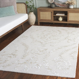 Safavieh Glamour Hand-Tufted Beige Ivory Damask Runner Rug — Wool-Blend Low-Profile Hallway Elegance 2'-3" x 8'-0" GLM612B-28