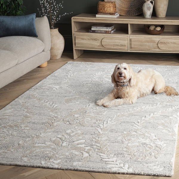 Safavieh Glamour Hand-Tufted Grey Beige Floral Runner — Low-Profile Wool-Blend Hallway Rug, Elegant Craftsmanship 2'-3" x 8'-0" GLM612F-28