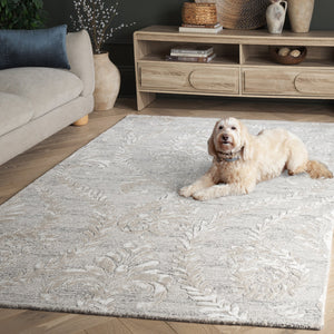 Safavieh Glamour Hand-Tufted Grey Beige Area Rug With Floral Damask Pattern, Wool-Viscose-Cotton Blend Elegance 6'-0" x 6'-0" GLM612F-6SQ
