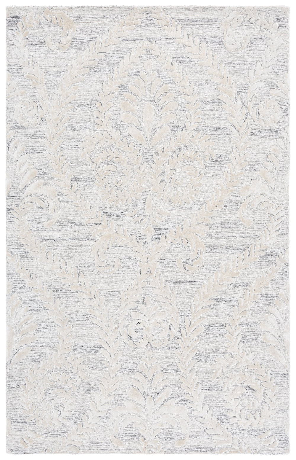 Safavieh Glamour Hand-Tufted Grey Beige Area Rug With Floral Damask Pattern, Wool-Viscose-Cotton Blend Elegance 6'-0" x 6'-0" GLM612F-6SQ