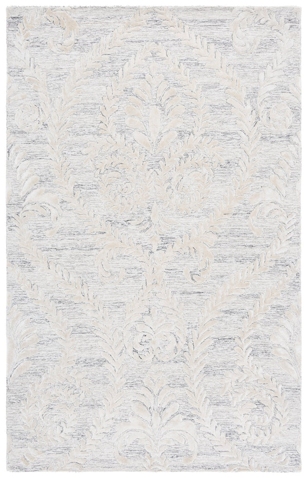 Safavieh Glamour Hand-Tufted Grey Beige Area Rug — Wool-Viscose-Cotton Blend, Low Pile Damask Elegance 4'-0" x 6'-0" GLM612F-4