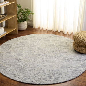 Safavieh Glamour Hand-Tufted Grey Beige Area Rug With Floral Damask Pattern, Wool-Viscose-Cotton Blend Elegance 6'-0" x 6'-0" GLM612F-6SQ