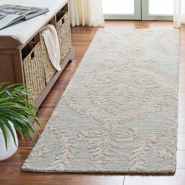 Safavieh Glamour Hand-Tufted Round Blue Ivory Rug With Floral Damask Motif, Wool-Viscose Blend, Low Profile 6'-0" x 6'-0" GLM612M-6R