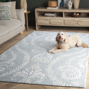 Safavieh Glamour Hand-Tufted Blue And Ivory Floral-Damask Rug — Wool-Blend Low Pile For Cozy Elegance 4'-0" x 6'-0" GLM612M-4