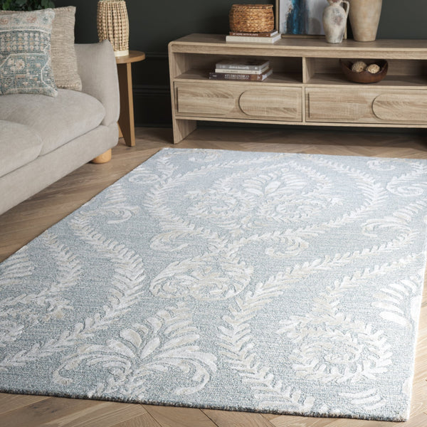 Safavieh Glamour Hand-Tufted Blue And Ivory Floral-Damask Rug — Wool-Blend Low Pile For Cozy Elegance 4'-0" x 6'-0" GLM612M-4