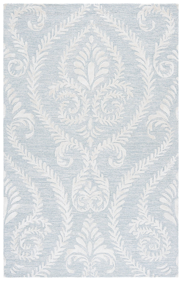 Safavieh Glamour Hand-Tufted Blue And Ivory Floral-Damask Rug — Wool-Blend Low Pile For Cozy Elegance 4'-0" x 6'-0" GLM612M-4