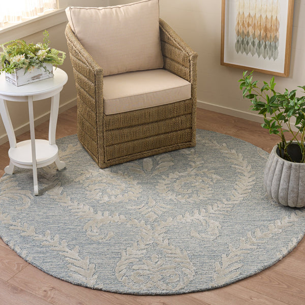 Safavieh Glamour Hand-Tufted Blue Ivory Floral Area Rug 8X10 Wool-Viscose Blend, Elegant Damask Texture 8'-0" x 10'-0" GLM612M-8