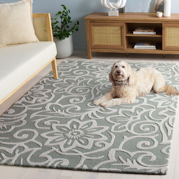 Safavieh Glamour Hand-Tufted Sage Green & Ivory Floral Area Rug, 3/8" Low Pile, Wool-Viscose Blend Elegance 6'-0" x 9'-0" GLM613W-6
