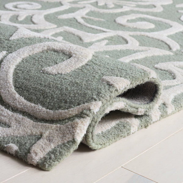 Safavieh Glamour Hand-Tufted Sage Green And Ivory Floral Round Rug — Plush Wool-Blend Texture, Transitional Style 6'-0" x 6'-0" GLM613W-6R