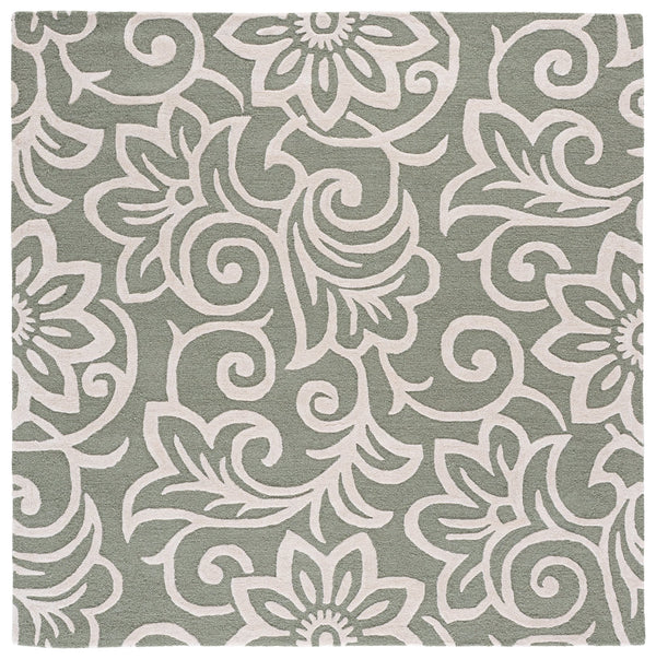 Safavieh Glamour Hand-Tufted Sage Green And Ivory Floral Runner Rug — Wool-Blend Low-Profile Elegance For Halls 2'-3" x 8'-0" GLM613W-28