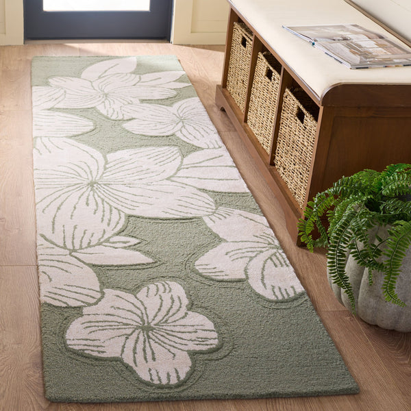Safavieh Glamour Hand-Tufted Floral Rug In Sage Green & Ivory — Wool-Blend Low Pile, Durable Elegant Style 9'-0" x 12'-0" GLM614W-9