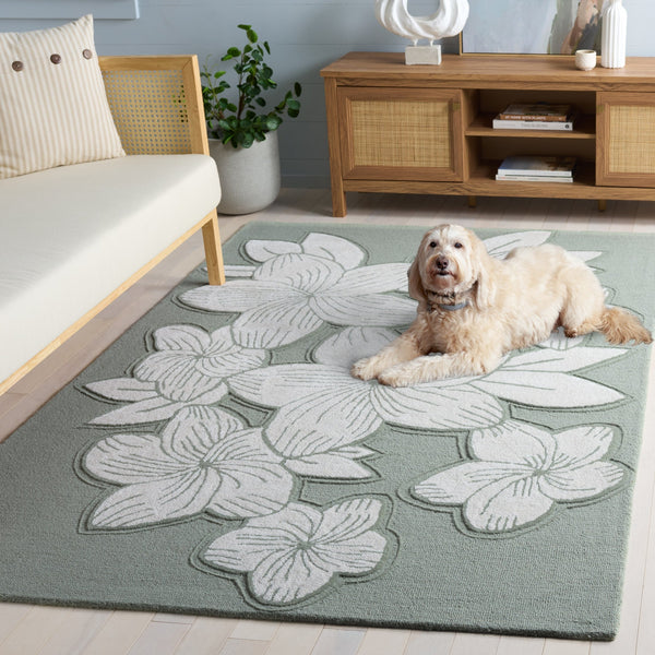 Safavieh Glamour Hand-Tufted Round Area Rug In Sage Green And Ivory - Floral Motif, Wool Blend Plush Comfort 6'-0" x 6'-0" GLM614W-6R