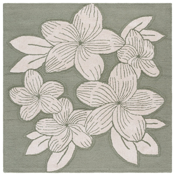 Safavieh Glamour Hand‑Tufted Sage Green Ivory Area Rug — Floral Motif, Wool Blend, Low Pile Durable Comfort 6'-0" x 9'-0" GLM614W-6