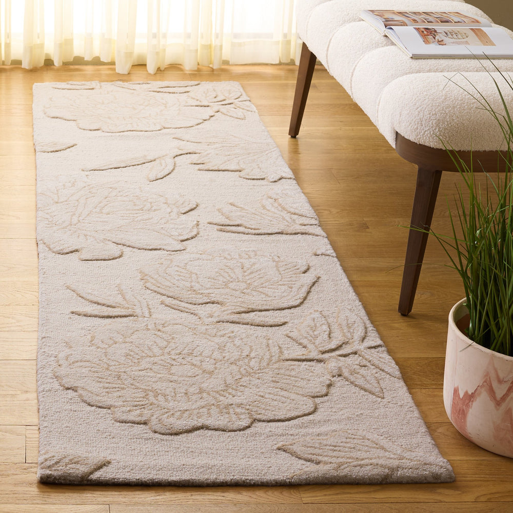 Safavieh Glamour Hand-Tufted Ivory Beige Floral Rug — Wool-Blend Low-Pile Elegance For Living & Bedroom Spaces 6'-0" x 9'-0" GLM615A-6
