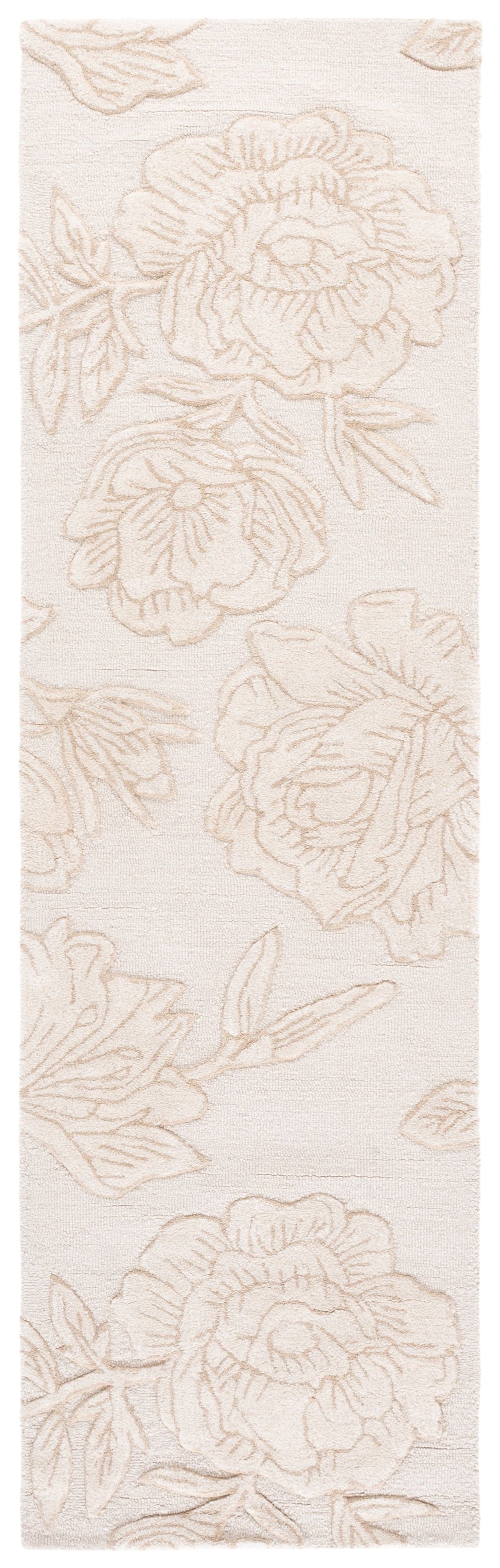 Safavieh Glamour Hand-Tufted Ivory Beige Floral Runner — Low-Pile Wool-Blend Hallway Rug For Entryways 2'-3" x 8'-0" GLM615A-28
