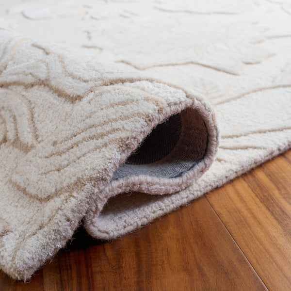 Safavieh Glamour Hand-Tufted Ivory Beige Floral Runner — Low-Pile Wool-Blend Hallway Rug For Entryways 2'-3" x 8'-0" GLM615A-28