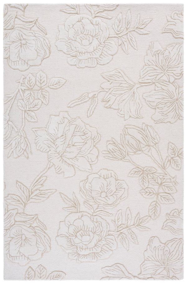 Safavieh Glamour Hand-Tufted Ivory Beige Area Rug – Soft Wool-Viscose Blend, Low-Profile Floral Texture For Cozy Rooms 4'-0" x 6'-0" GLM615A-4