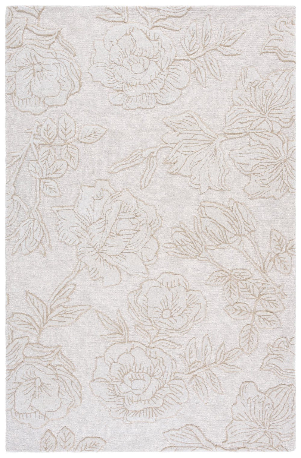 Safavieh Glamour Hand-Tufted Ivory Beige Floral Rug — Wool-Blend Low-Pile Elegance For Living & Bedroom Spaces 6'-0" x 9'-0" GLM615A-6
