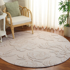 Safavieh Glamour Hand-Tufted Round Area Rug Ivory Beige Floral Motif Low Pile Wool-Blend Elegance 6'-0" x 6'-0" GLM615A-6R