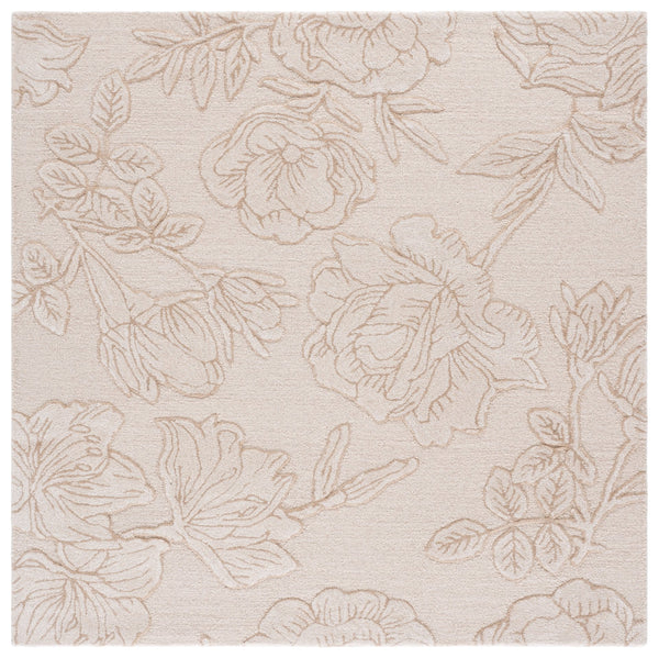 Safavieh Glamour Hand-Tufted Ivory Beige Floral Rug — Low 3/8" Pile, Wool-Blend Softness, Timeless Neutral Elegance 6'-0" x 6'-0" GLM615A-6SQ