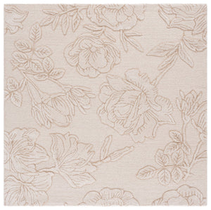 Safavieh Glamour Hand-Tufted Ivory Beige Floral Rug — Low 3/8" Pile, Wool-Blend Softness, Timeless Neutral Elegance 6'-0" x 6'-0" GLM615A-6SQ