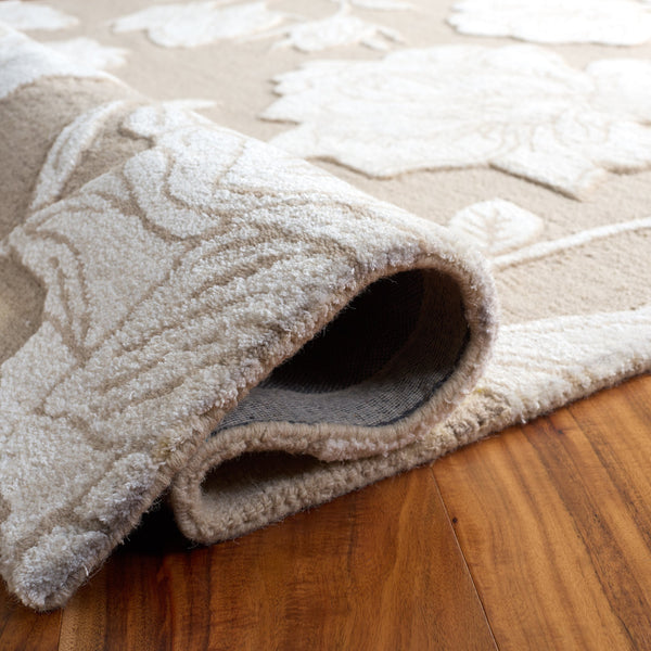 Safavieh Glamour Hand-Tufted Floral Area Rug In Beige Ivory — Wool Blend Low-Profile Elegance For Living Rooms 4'-0" x 6'-0" GLM615B-4