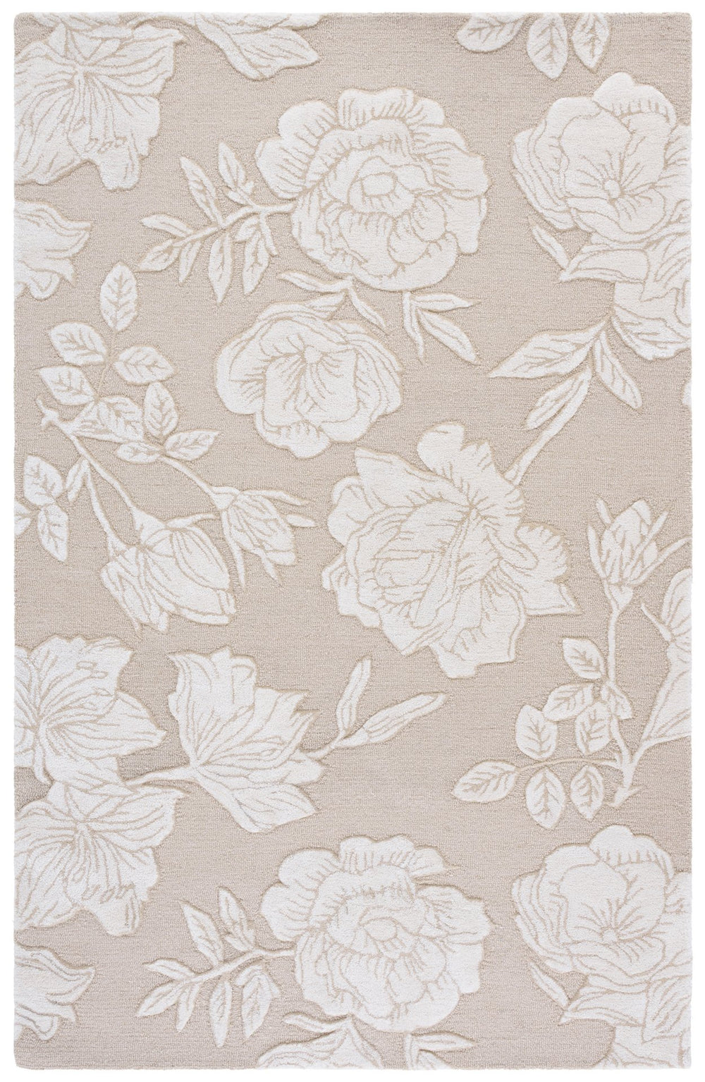 Safavieh Glamour Hand-Tufted Floral Area Rug In Beige Ivory — Wool Blend Low-Profile Elegance For Living Rooms 4'-0" x 6'-0" GLM615B-4