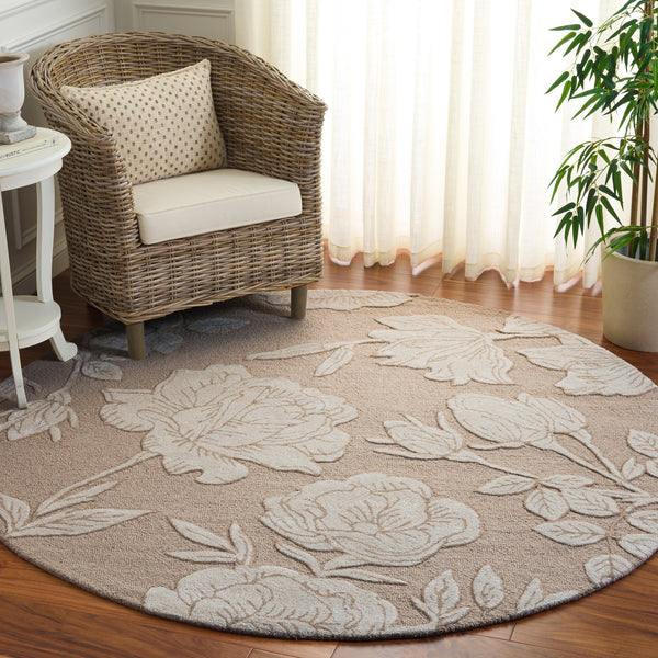 Safavieh Glamour Hand-Tufted Beige Ivory Floral Rug — Plush Wool-Viscose Blend, Low Pile Elegance For Living Rooms 8'-0" x 10'-0" GLM615B-8