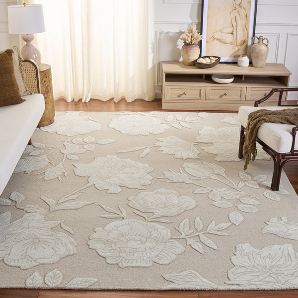 Safavieh Glamour Hand-Tufted Beige Ivory Floral Rug — Plush Wool-Viscose Blend, Low Pile Elegance For Living Rooms 8'-0" x 10'-0" GLM615B-8