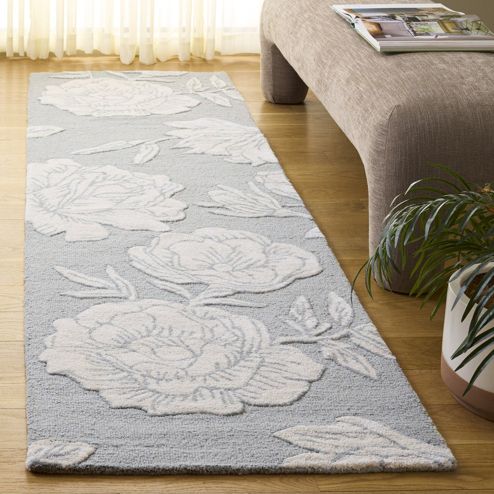 Safavieh Glamour Hand-Tufted Light Grey Ivory Runner Rug — Low-Profile Wool-Viscose Blend For Hallways 2'-3" x 8'-0" GLM615F-28