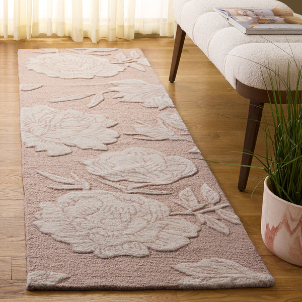 Safavieh Glamour Light Pink Ivory Runner Rug — Hand-Tufted Wool Blend, Low Pile Elegance For Hallways 2'-3" x 8'-0" GLM615U-28