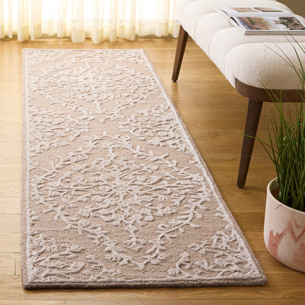 Safavieh Glamour Hand-Tufted Round Area Rug In Beige Ivory Floral Motif — Soft Viscose Wool Blend, Low Pile 6'-0" x 6'-0" GLM616B-6R