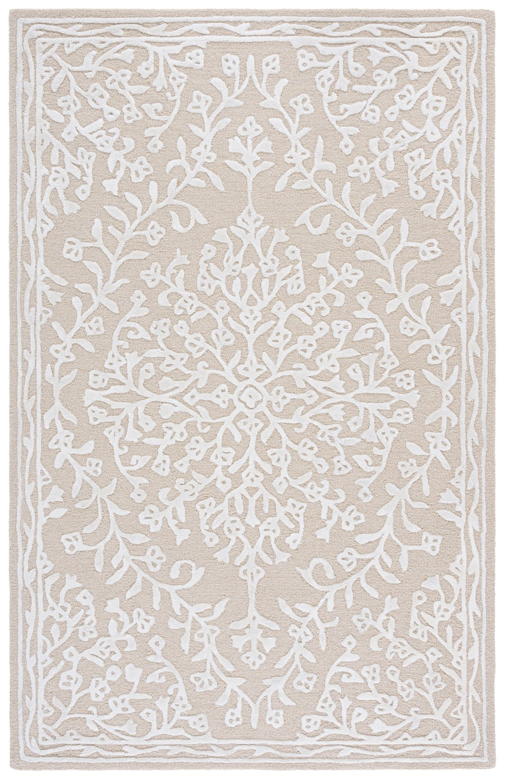 Safavieh Glamour Hand-Tufted Floral Area Rug In Beige Ivory — 50% Viscose 40% Wool Low 3/8" Pile Elegance 9'-0" x 12'-0" GLM616B-9