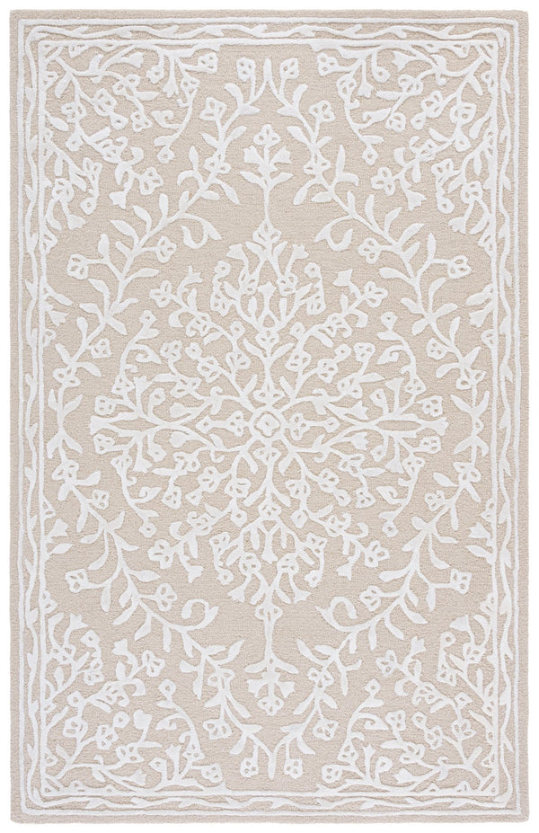 Safavieh Glamour Hand-Tufted Round Area Rug In Beige Ivory Floral Motif — Soft Viscose Wool Blend, Low Pile 6'-0" x 6'-0" GLM616B-6R