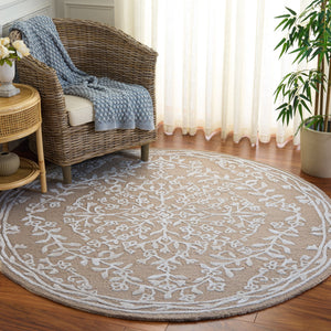 Safavieh Glamour Hand-Tufted Round Area Rug In Beige Ivory Floral Motif — Soft Viscose Wool Blend, Low Pile 6'-0" x 6'-0" GLM616B-6R