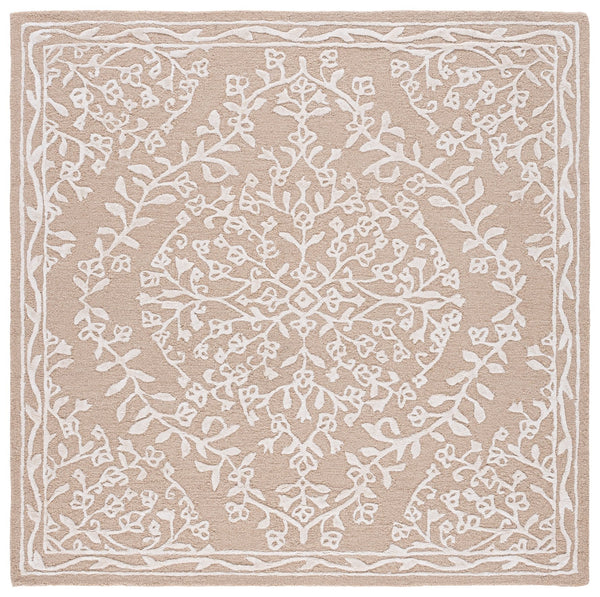 Safavieh Glamour Hand-Tufted Round Area Rug In Beige Ivory Floral Motif — Soft Viscose Wool Blend, Low Pile 6'-0" x 6'-0" GLM616B-6R