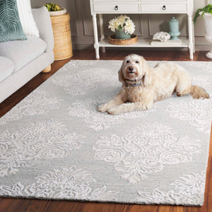Safavieh Glamour Hand Tufted Floral Area Rug – Elegant Luxury For Cozy Spaces, Handcrafted In India, 60% Wool Light Blue ,Ivory 60% Wool,30% Viscose,10% Cotton Glm619l-4
