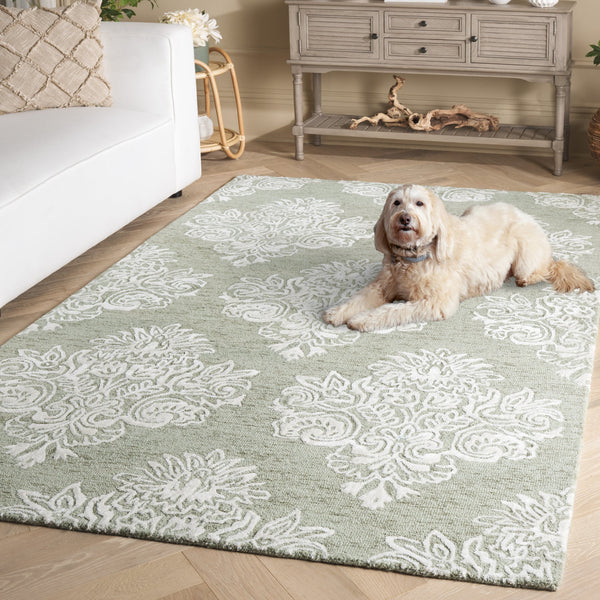 Safavieh Glamour Ivory Floral Runner Rug - Hand-tufted Elegance For Hallways And Entryways With Soft Comfort Sage ,Ivory 60% Wool,30% Viscose,10% Cotton Glm619w-5