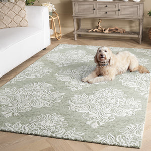 Safavieh Glamour Hand Tufted Floral Area Rug – Elegant Luxury For Cozy Spaces, Handcrafted In India, 60% Wool Sage ,Ivory 60% Wool,30% Viscose,10% Cotton Glm619w-4