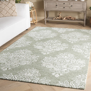 Safavieh Glamour Hand Tufted Floral Area Rug – Elegant Luxury For Cozy Spaces, Handcrafted In India, 60% Wool Sage ,Ivory 60% Wool,30% Viscose,10% Cotton Glm619w-4