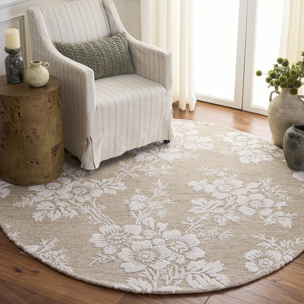 Safavieh Glamour Hand‑Tufted Round Area Rug In Sand Ivory — Wool‑Viscose Blend, Low‑Profile Pile, Elegant Focal Point 6'-0" x 6'-0" GLM625C-6R