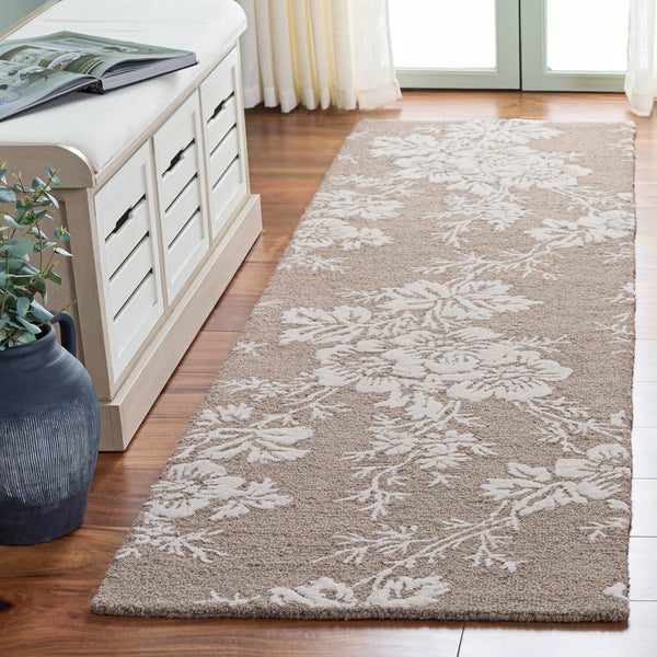 Safavieh Glamour Hand-Tufted Taupe Ivory Runner Rug — Wool-Viscose Blend, Minimalist Transitional Hallway Elegance 2'-3" x 8'-0" GLM625E-28